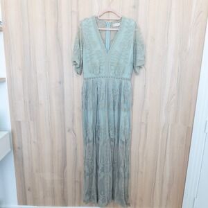 Altar'd State Lace Maxi Dress Large Sage Green Floral Sheer Fairy Boho Cottage